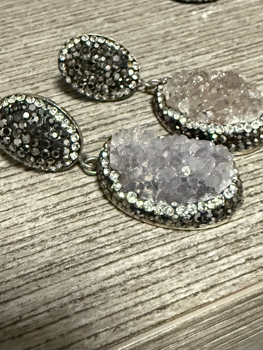 Lilac Druzy Drop Earrings with Silver Pavé Accents